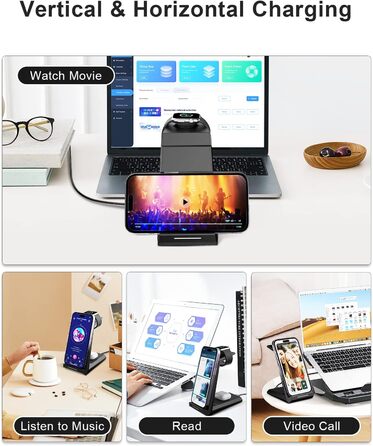 Бездротова зарядка 3-в-1 для Apple Watch, iPhone та AirPods Pro (білий/чорний)