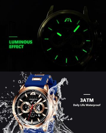 Чоловічий годинник MEGALITH Chronograph: аналоговий, водонепроникний, з датою, свідодіодом, кварцовий годинник. Ідеальний подарунок для спортивних чоловіків (B2-блакитний)