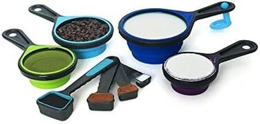 Collapsible measuring cups and spoons, portable measuring cup set made of food-grade silicone for liquid and dry ingredients, dog food, camping, and children's measuring cups