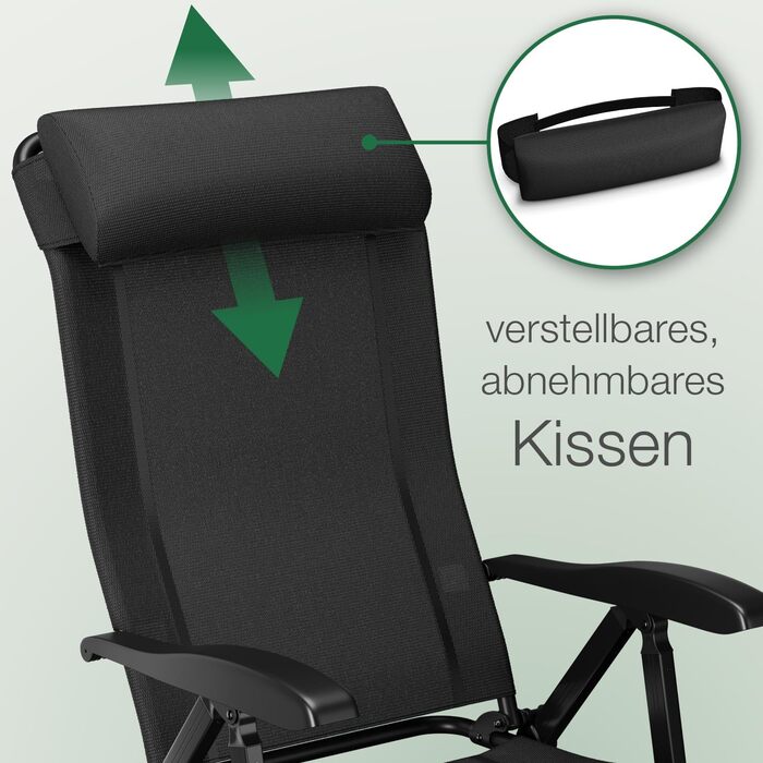 ELONEO Folding Camping Chair with Removable Footrest, Folding Chair made of Aluminum, Folding Garden Chair, Reclining Chair with Adjustable Backrest, Camping Chair (Folding Chair with Footrest (Basic), Black)