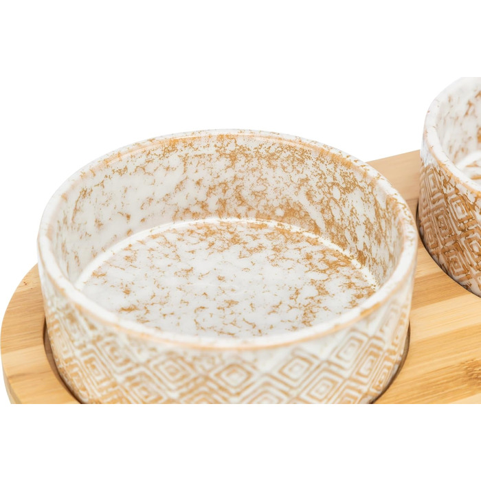 TRIXIE Ceramic & Bamboo Dog Bowl Set - 800ml, for Small & Medium Dogs, Dishwasher Safe, Durable