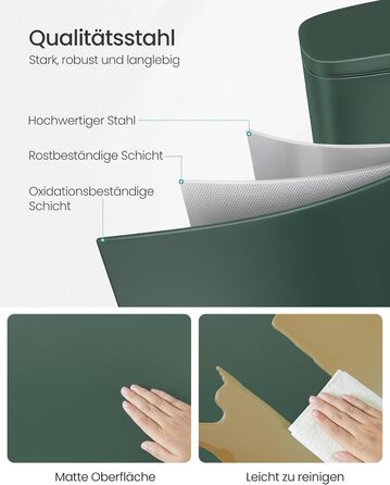 Відро для сміття SONGMICS 30 л, стале, з м'яким закриттям, з внутрішнім відром, для кухні, Vintage Green