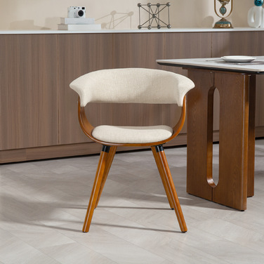 HOMCOM Dining Chair Kitchen Chair with Backrest, Linen Look, Upholstered Armchair with Wooden Legs for Dining Table, Beige | Aosom