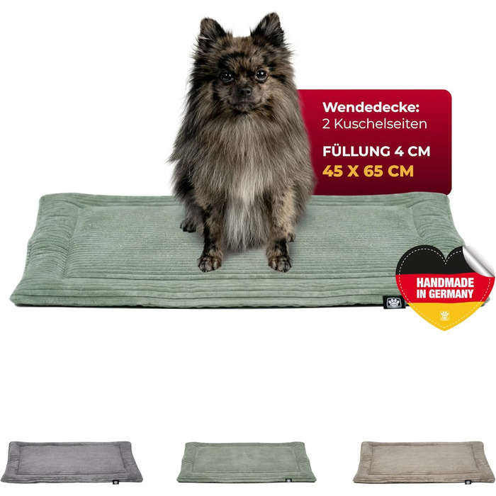 Килимок для собак HS-Hundebett® з флісу, XS (45x65 см) – двосторонній, миючий, теплий, комфортний, зелений, Made in Germany