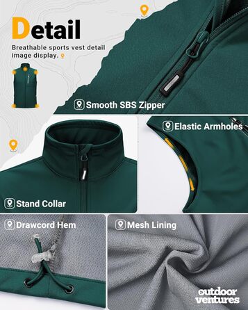 Чоловіча вітро- та водонепроникна жилетка Outdoor Ventures Softshe для їзди на велосипеді, XL, темно-зелений
