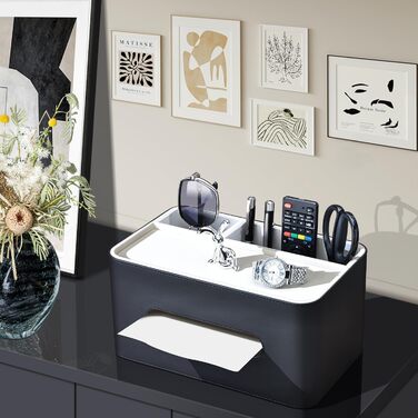 KINGFOM Склянка для серветок з 2 відсіками, шкіряна, для дому, офісу, ванної кімнати (Чорний)