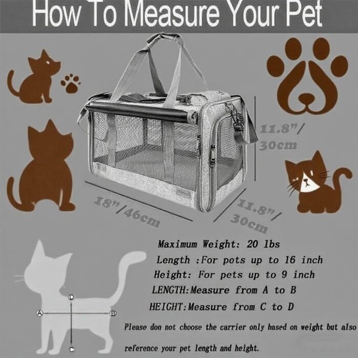 Складана переносна переносна сумка-переноска для собак та котів, 46x46x30 см, сіра