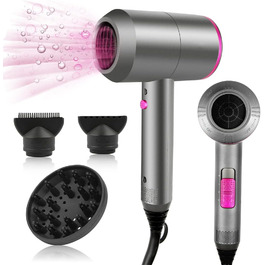 Іонізатор для волосся Faszin Föhn: професійний фен з AC-двигуном, 2 швидкості та 3 режими нагріву, кнопка холодного повітря, насадка-дифузор та 2 концентратори (чорний/білий)