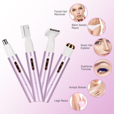 Електричний жіночий бритва ACWOO 4-в-1: для обличчя, носа, під пахвами, в зоні бікіні. USB-зарядка, колір: світло-фіолетовий