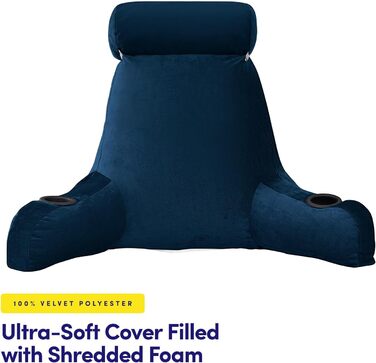 Велике крісло-мішок для читання з підсвічуванням, комфортне та зручне, з підстаканниками, кишенями для зберігання, знімною подушкою для шиї та знімним чохлом, ідеальне для відпочинку, роботи, велике, темно-синій