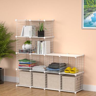 TUMUCUTE Storage Shelf with 9 Cubes, Plastic, Closet, Modular, Bookshelf, Storage Shelves for Bedroom, Living Room, Office, (White Plus Iron, 12 Cubes)