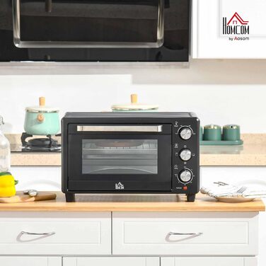 Міні-піч HOMCOM 21 л, 1400 Вт, 100-230°C, таймер, противень, решітка-гриль, вікно, піч для піци, кремово-білий (чорний)