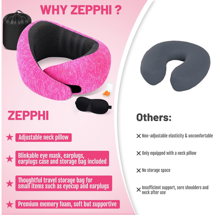 Подушка для шиї в літак | Подушка для подорожей Memory Foam | Подушка-восьминіжка дихаюча + пральна | Подушка для шиї в літак, авто, офіс | Регульована, компактна | з берушами, маскою для сну, сумкою для перенесення