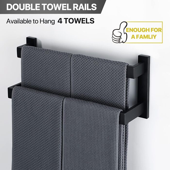 Тримач для рушників SAYAYO: настінний, багаторівневий, для ванної та кухні, 64 см (чорний)