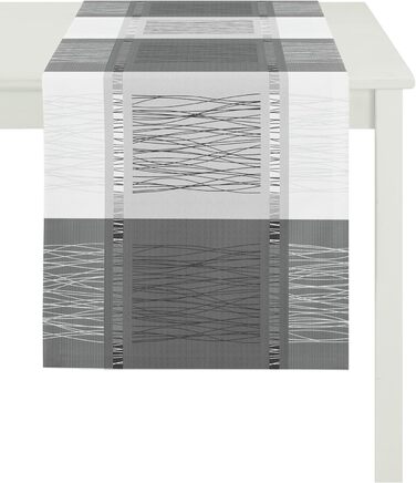 Apelt Runner, Polyester, Grey/White, 44 x 140 x 1 cm