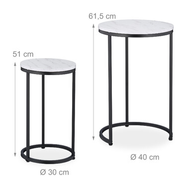 Relaxdays Side Table Set of 2, Marble Look & Metal
