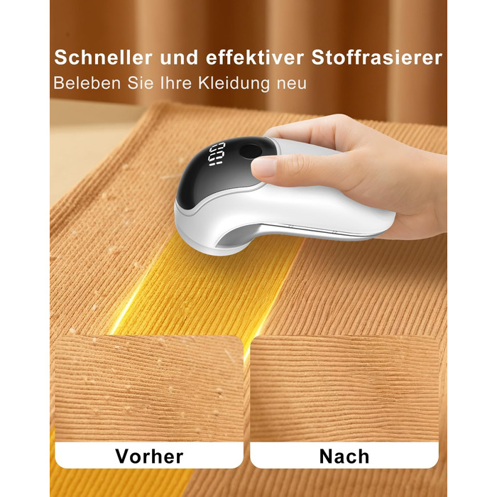 Електричний видалення ворсу для одягу, меблів та текстилю - портативний бездротовий пристрій з LED-дисплеєм та 3 рівнями налаштування