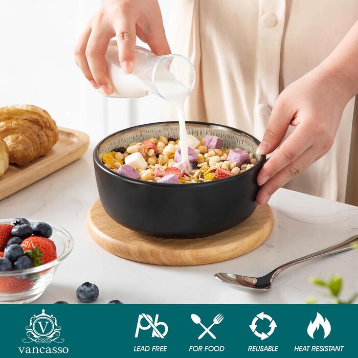 Набір посуду Steingut 24 шт. vancasso AMBER: 6 обеденних, десертних та супових тарілок, супові миски, реактивна глазур, безпечний для миття в посудомийній машині