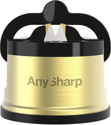 Точилка для ножів AnySharp Pro метал, безпечна, присоска PowerGrip, для всіх кухонних ножів, підходить для загартованої сталі та серрейторних лез, найкраща якість, латунь