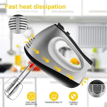 Електричний міксер 500W з набором аксесуарів для випічки (2 міксери, 2 гаки, 2 вінчики, збивач яєць, шпатель, підставка)