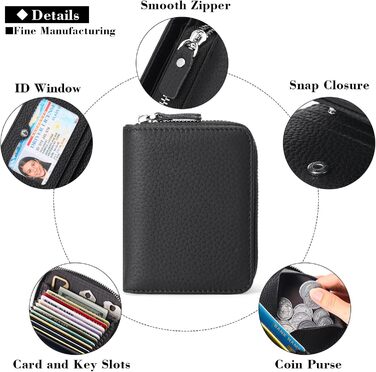 SENDEFN Wallet for Women, Leather Wallet for Women with Many Compartments, Small Women's Cardholder Wallet, RFID Protection Card Holder with Zipper and Many Compartments, Wallet