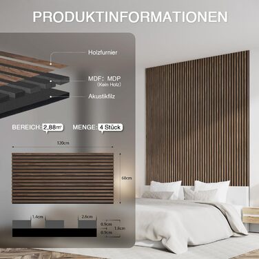 Акустичні панелі дерев'яні Holz 120x60 см (набір 4 шт, 2.88 м²) 3D для стін: студії, вітальні, офісу - горіх темний #11