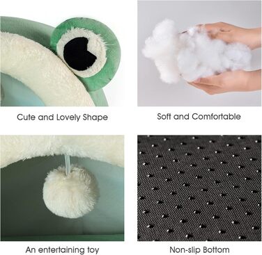 Кішечка Будиночок-Печера для Кішок, М'яке Ліжко-Печера для Кішок, Зелений, Розмір M (38x37x32 см), з Нековзним Дном та Знімним Матрацом