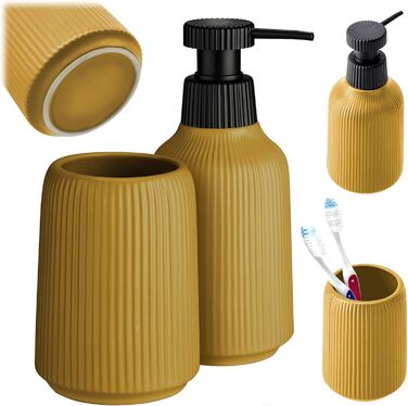 Набір аксесуарів для ванної кімнати KADAX: органайзер для зубних щіток, дозатор мила, щітка для унітазу (жовтий)