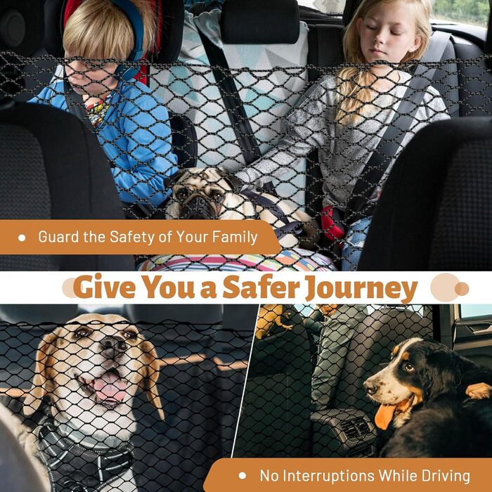 Автобар'єр для собак, сітка-перегородка для заднього сидіння авто, 130 x 89 см (51'' x 35'')