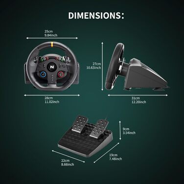 NITHO Ігрове кермо з педалями та перемикачем передач, 270° для PS4, PC, Xbox One, Xbox Series X|S та Switch, Zero Dead Zone Racing Wheel (Drive Pro ONE V24)