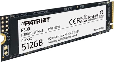 SSD Patriot P300 512GB NVMe PCIe Gen 3x4 M.2 2280 - Внутрішній SSD накопичувач