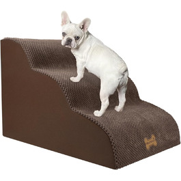 Non-slip Dog Stairs for Small Dogs 2-Step, Pet Stairs for Bed and Sofa made of High-Density Sponge, Dog Stairs Dog Ramp with Removable, Washable Cover and Non-Slip Bottom, 55x40x30cm (3 Steps Brown Dog Stairs)