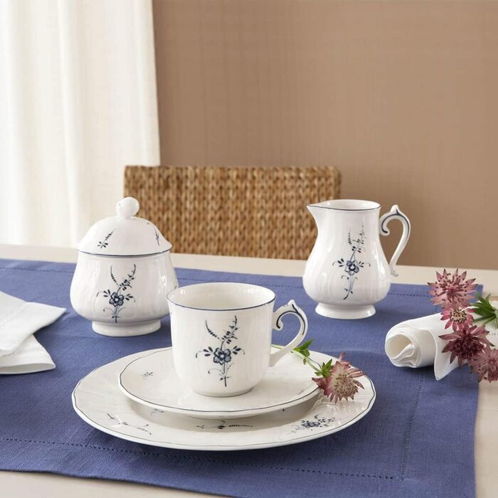 Villeroy & Boch Vieux Luxembourg Sugar Bowl, Premium Porcelain, White/Blue, 1023410930, 11.2 x 15 x 3 cm