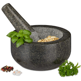 Гранітний ступка з пестиком Relaxdays - для спецій та трав, Ø 16 см, 400 мл, сірий