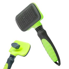 Щітка для собак та котів, видалення підшерстка, самоочисна щітка для довгої та короткої шерсті, видалення шерсті з однією кнопкою (зелена)