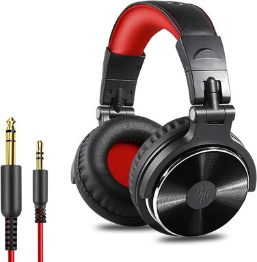 OneOdio Pro30: професійні навушники для DJ, музикантів та студії. Кабельні, з м'якими амбушюрами, Hi-Res звук, бас, Share-Port, 2 роз'єми 3.5mm, червоні