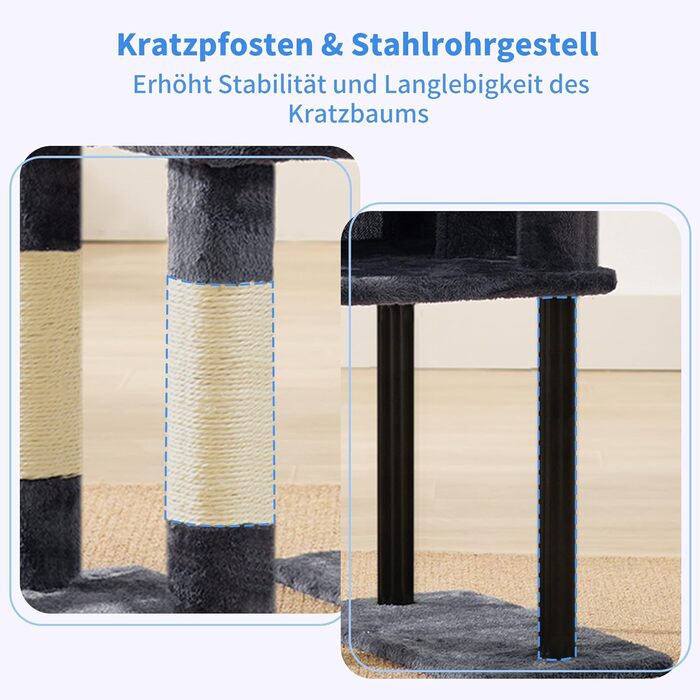 Котячий будиночок Heybly Kratzbaum HCT200SW (Сірий) - 125 см, з печерою, стійка, платформа, кошик