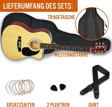 Акустична гітара 3rd Avenue 4/4 з каподастром, Cutaway, для початківців – набір з чохлом, ремінком, медіаторами та запасними струнами