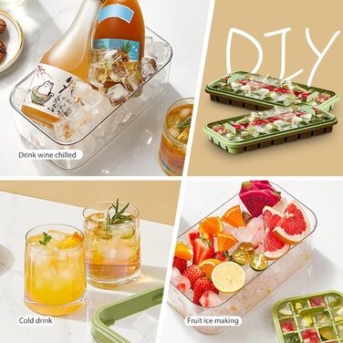 AHOUGER 2023 Ice Cube Tray with Lid & 64 Ice Cube Molds - One-Click Food-Grade Ice Cube Mold for Instant Release of All Ice Cubes (BPA-Free), Green