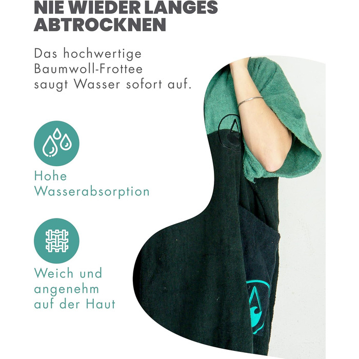 WAVE HAWAII Bathrobe Poncho for Women & Men | Size L, 170-200cm | 100% Cotton Surf Poncho | Velour & Terry Cloth Towel with High Water Absorption | Changing Aid for Adult Beachgoers