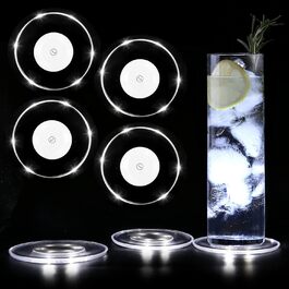MEDOYOH Cool White LED Coasters, Glowing for Drinks, ON/Off Switch, Drink Coaster Set, Waterproof Acrylic Coasters Round for Glasses Bottles Parties Weddings Bar Christmas Pub (Cool White LED Coaster Set, 4-Pack)