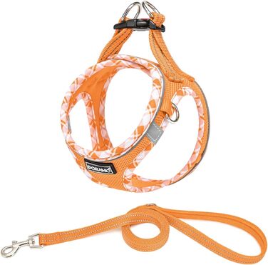 Нашийник для собак та котів, маленьких порід, з повідком, відбиваючий, дихаючий, анти-тяга, безпечний, помаранчевий (L)