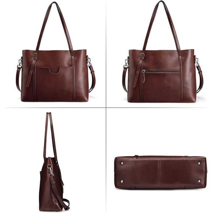 Сумка жіноча S-ZONE 3 в 1 з натуральної шкіри (яловичина) для ноутбука та документів, велика шопер-сумка, крос-боді, сумка-месенджер (Коричнева)