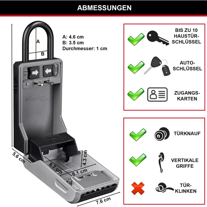 Master Lock Wall Mounted Outdoor Key Safe - XL with Shackle