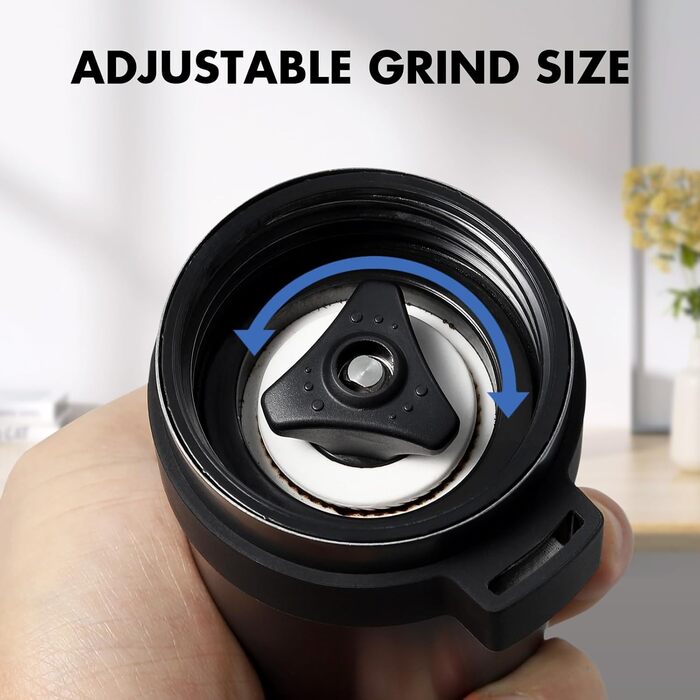 Vzaahu Кавомолка ручна, 6-ступенева, керамічний жорно, для дому, офісу, подорожей, срібна, чорна