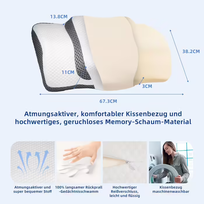 IDEA Orthopedic Pillow, Ergonomic Neck Pillow Head Pillow, Memory Foam Pillow Original for Side, Back & Stomach Sleepers, Neck Support Pillow for Men, Women (67.3 x 38.2 x 13.8/3cm)