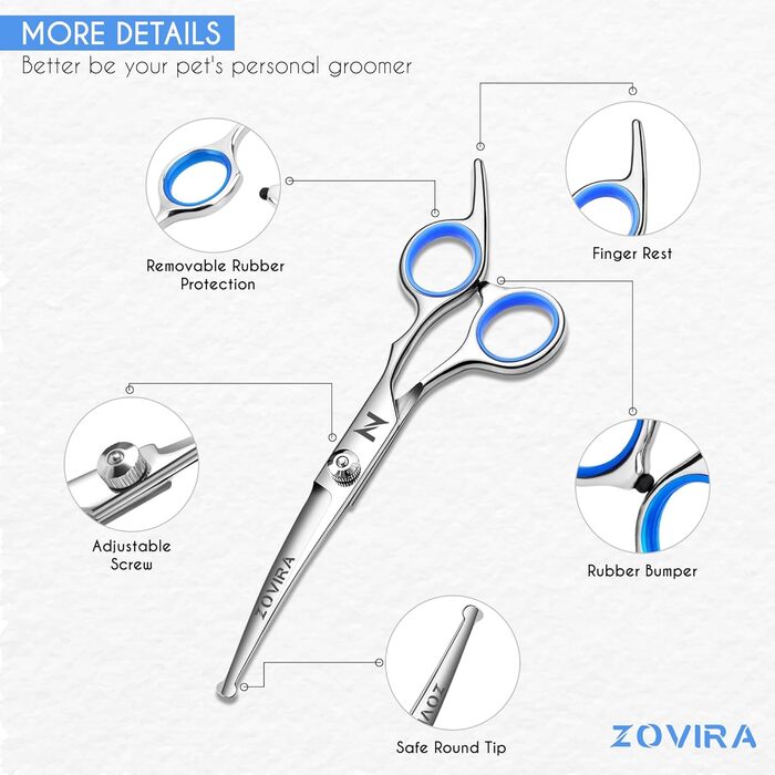 Набір для грумінгу собак та котів: професійні ножиці для стрижки шерсті з чохлом з екошкіри, нержавіюча сталь