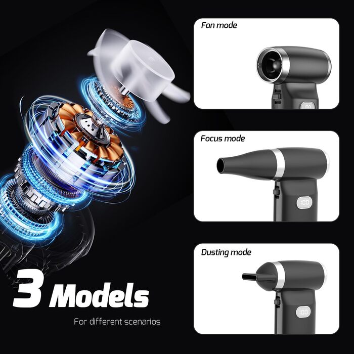 Електричний пилосос для повітряного продування, пилоочисник для авто, ноутбуків та клавіатур (130 000 об/хв, 8000 mAh)