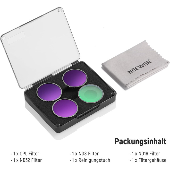 Набір фільтрів NEEWER CPL та ND для DJI Osmo Action 4/Action 5 Pro (4 шт.): CPL+ND8+ND16+ND32, аксесуари для екшн-камери, багатошарове покриття