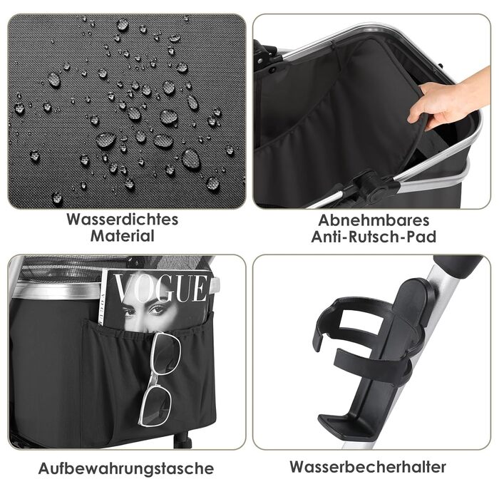 Візок для собак Mamizо 3-в-1: візок, переноска, сумка. До 20 кг, поворотні колеса, кошик, тримач для напоїв, для собак та котів (сріблястий, чорний)